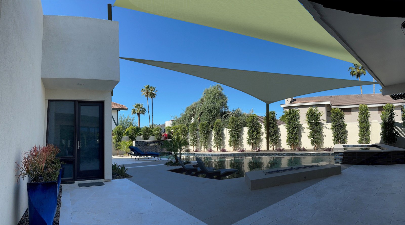 Pool terrace with proposed tensile shade sails